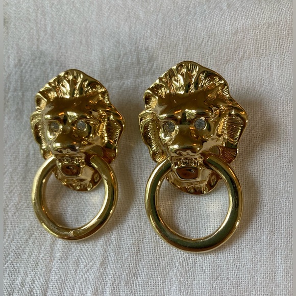 KJL for Avon Kenneth Jay Lane Vintage Lion Door Knocker Statement Earrings - Picture 4 of 7